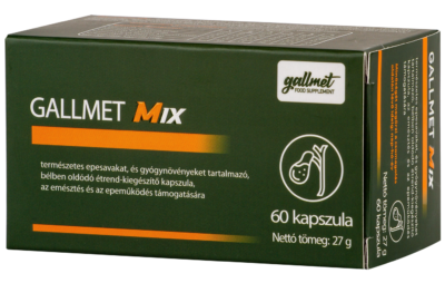 GALLMET-Mix/60 db természetes epesavakat és gyógynövényeket tartalmazó, bélben oldódó étrend-kiegészítő kapszula, az emésztés és az epeműködés támogatására - Változatlan összetétel új csomagolásban