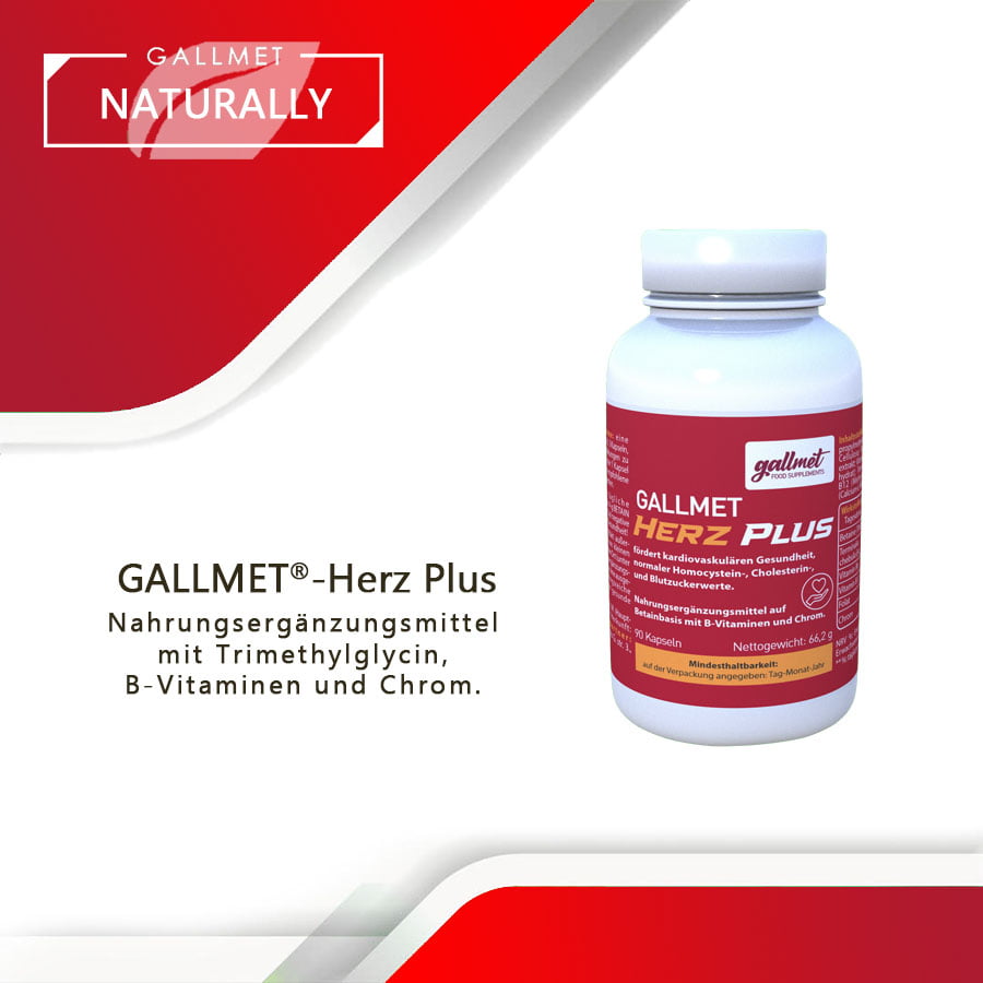 Gallmet Herz Plus Kapseln - Nahrungsergänzungsmittel mit Trimethylglycin, B-Vitaminen und Chrom