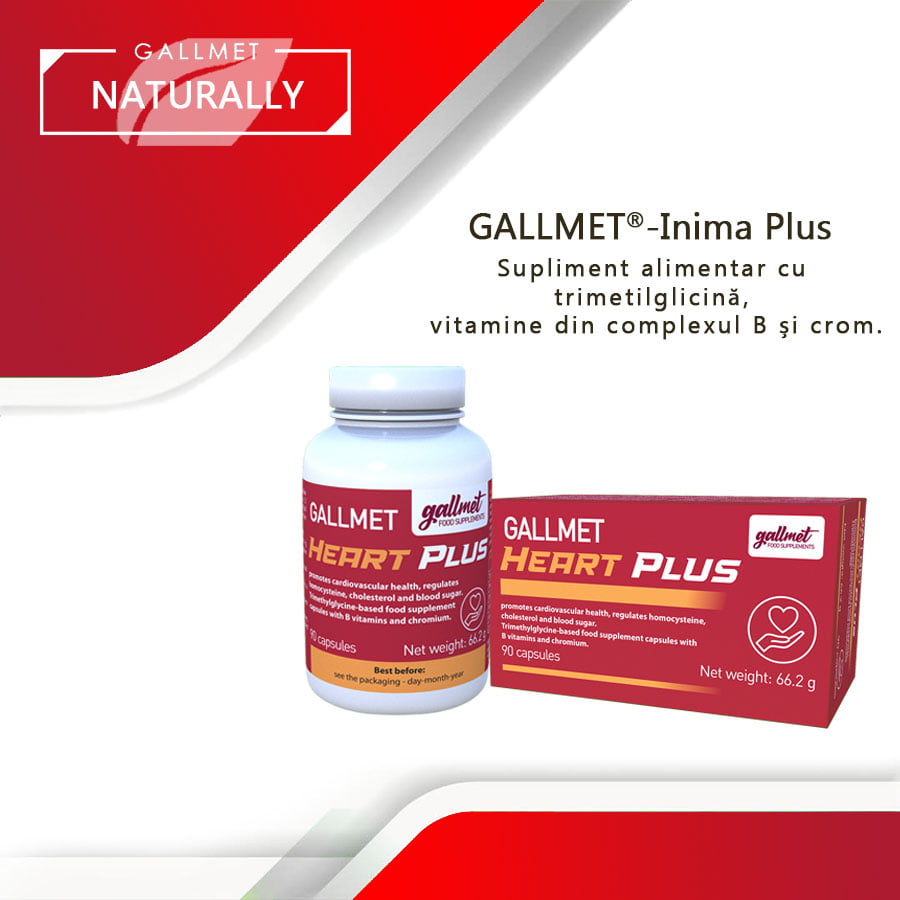 Gallmet Inima Plus capsule - Supliment alimentar cu trimetilglicină, vitamine B și crom