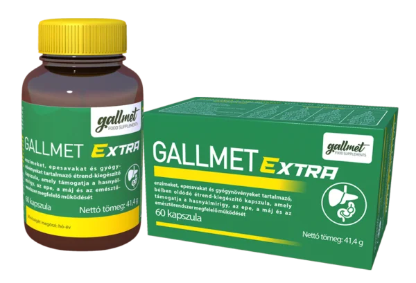 Gallmet-Extra 60 capsule care conțin enzime, acizi biliari și plante pentru a susține pancreasul, bila, ficatul și sistemul digestiv.