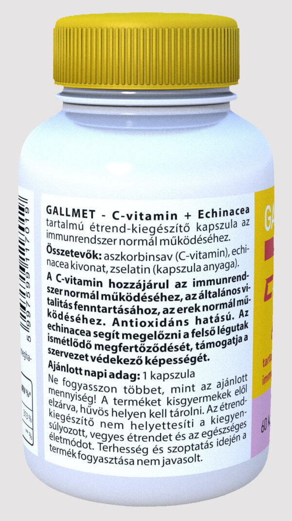 GALLMET - C-vitamin + Echinacea tartalmú étrend-kiegészítő kapszula az immunrendszer normál működéséhez