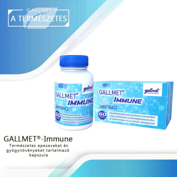 GALLMET-Immune (AntiBac) gyógynövényeket és epesavakat tartalmazó kapszula a káros baktériumok, illetve mikroorganizmusok ellen, az immunrendszer és az emésztés támogatására