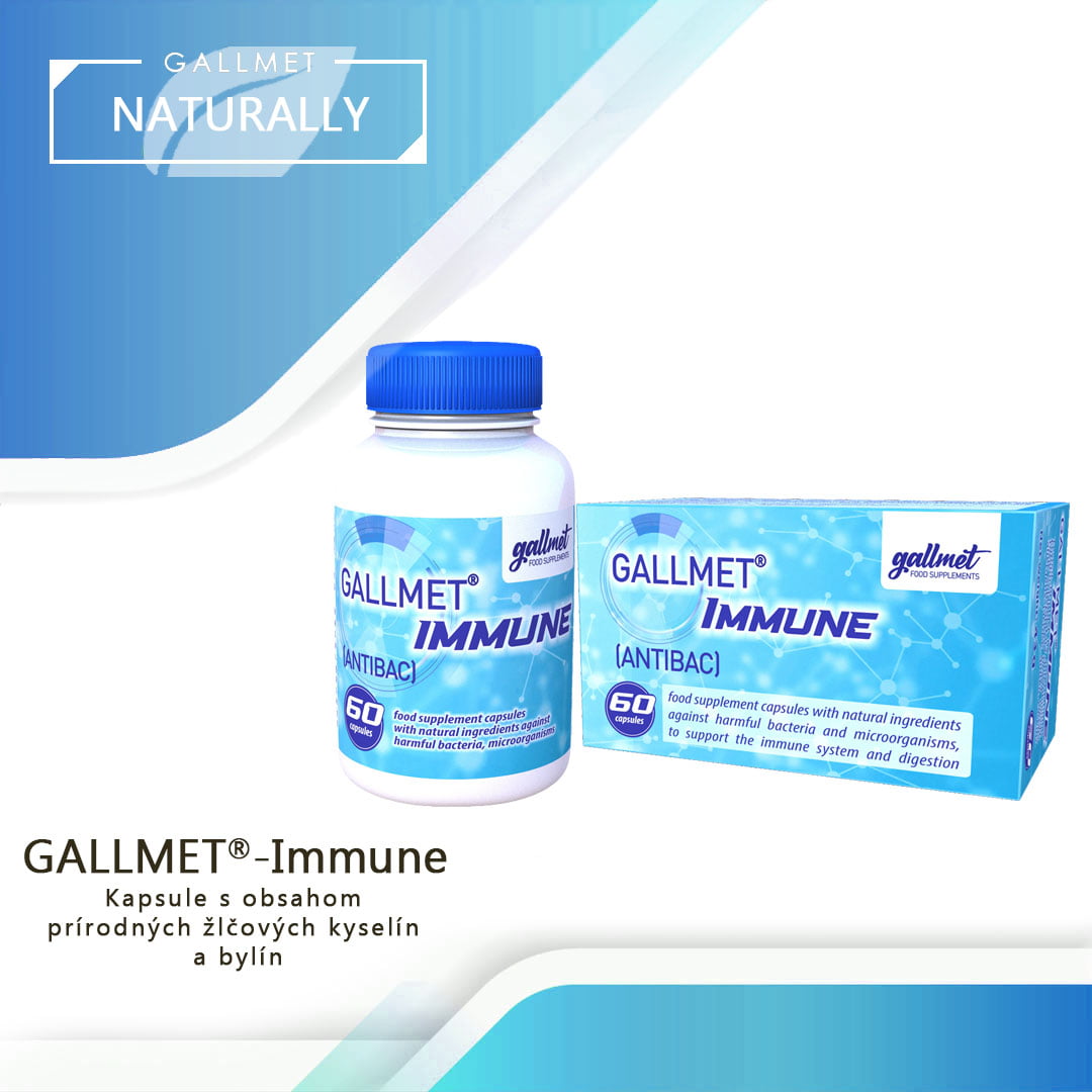GALLMET-Immune (AntiBac) kapsuly s obsahom bylín a žlčových kyselín na boj proti škodlivým baktériám a mikroorganizmom, podporu imunitného systému a trávenia