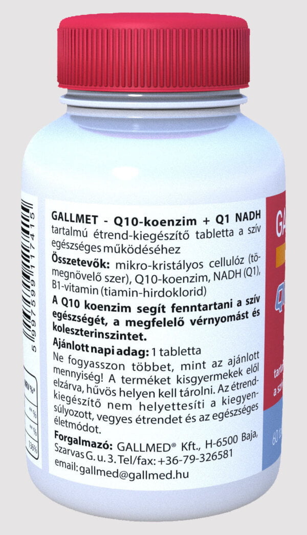 GALLMET – Q10 koenzim + Q1 NADH 60 db étrend-kiegészítő tabletta a szív egészséges működéséhez