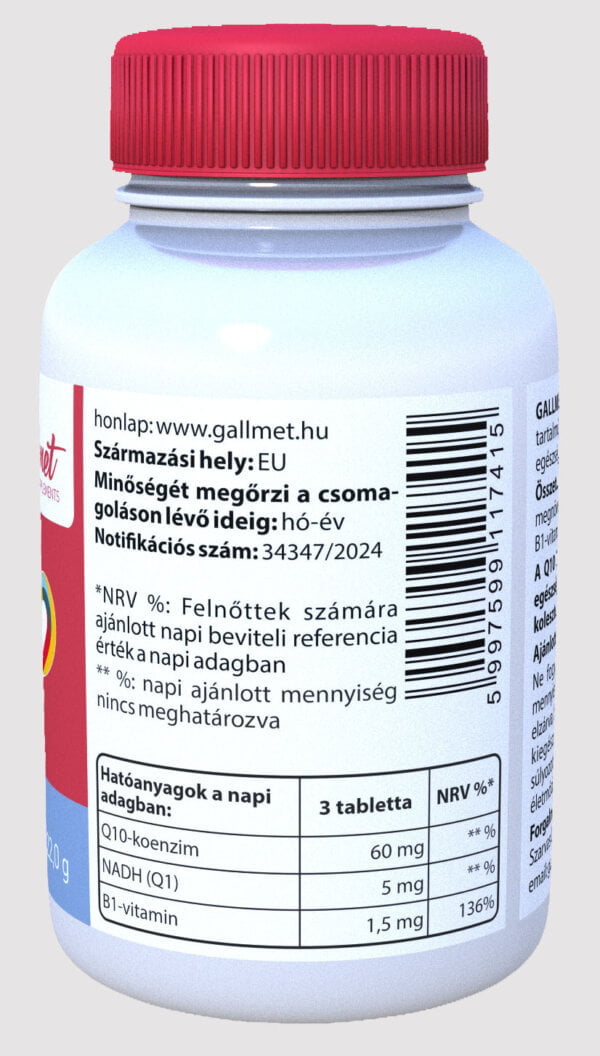 GALLMET – Q10 koenzim + Q1 NADH 60 db étrend-kiegészítő tabletta a szív egészséges működéséhez